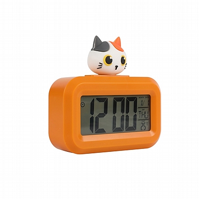 Mini Ψηφιακό Επιτραπέζιο Ρολόι με Ξυπνητήρι - Orange Cat - iTotal
