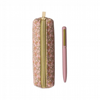 Σετ Στυλό & Κασετίνα Pink Vintage Floral - Μαύρο (2τμχ./0.7mm) - Designworks Ink