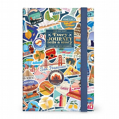 Ημερολόγιο 16 μηνών με λάστιχο 2026/2027 - Travel Stickers (12x18) - Legami