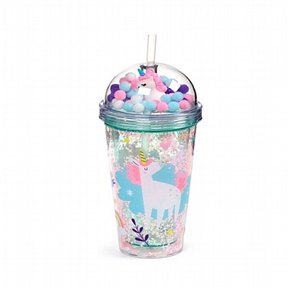 Ποτήρι Πλαστικό με Καλαμάκι - Unicorn (380ml) - Puckator