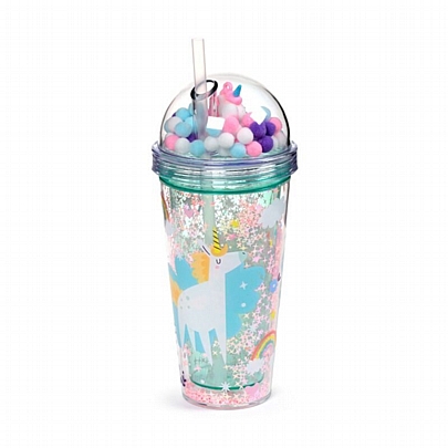 Ποτήρι Πλαστικό με Καλαμάκι - Unicorn (380ml) - Puckator