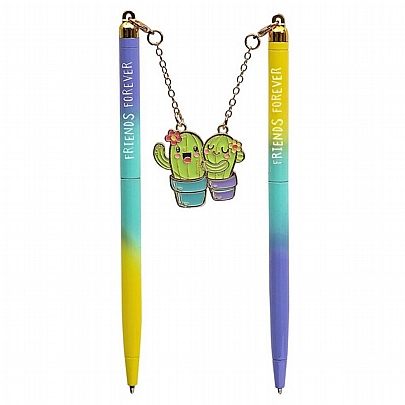 Σετ 2 Στυλό Cactus BFF Friends Forever με Μαγνητικό Μπρελόκ - Μπλε (0.5mm) - Moses