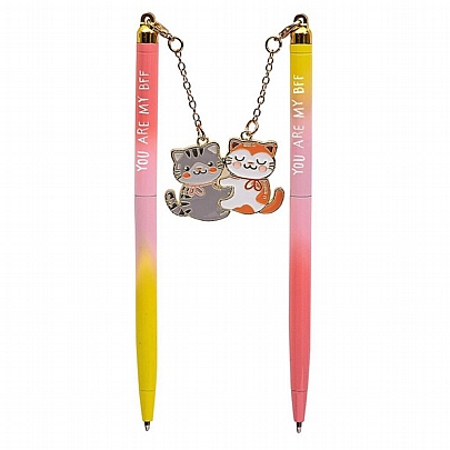 Σετ 2 Στυλό Cat BFF Friends Forever με Μαγνητικό Μπρελόκ - Μπλε (0.5mm) - Moses
