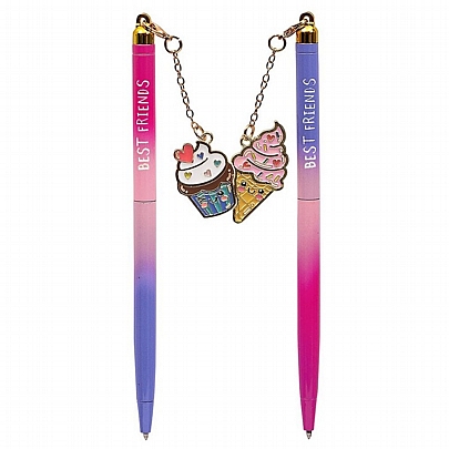 Σετ 2 Στυλό Ice Cream BFF Friends Forever με Μαγνητικό Μπρελόκ - Μπλε (0.5mm) - Moses