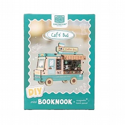 Ξύλινο Παζλ 3D με Μαγνήτη Mini Book Nook - Cafe Bus - Cartartem